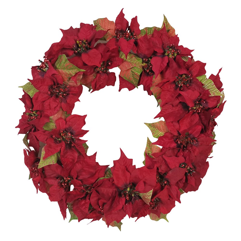 24 in. Unlit Poinsettia Wreath