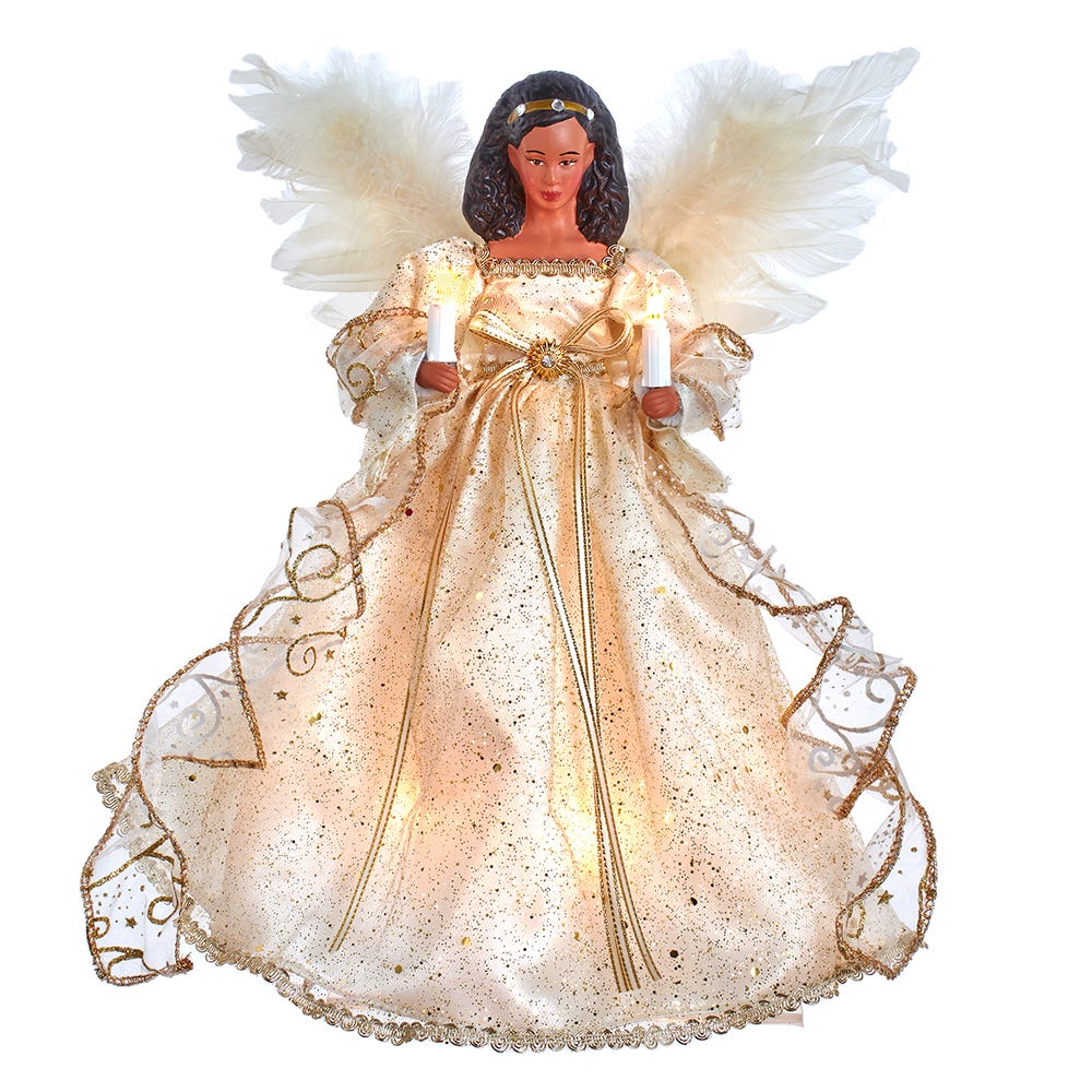 Kurt S. Adler UL2237 12 in. UL 10-Light Ivory & Gold African American Angel Treetop -  kurt S Adler Inc