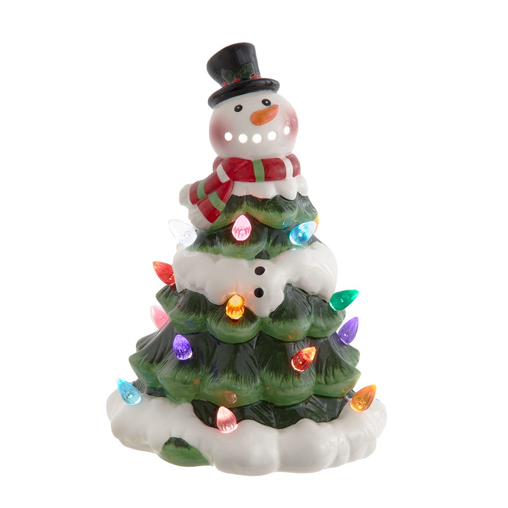 9 in. Battery Operated Ceramic Light-Up Snowman Tree
