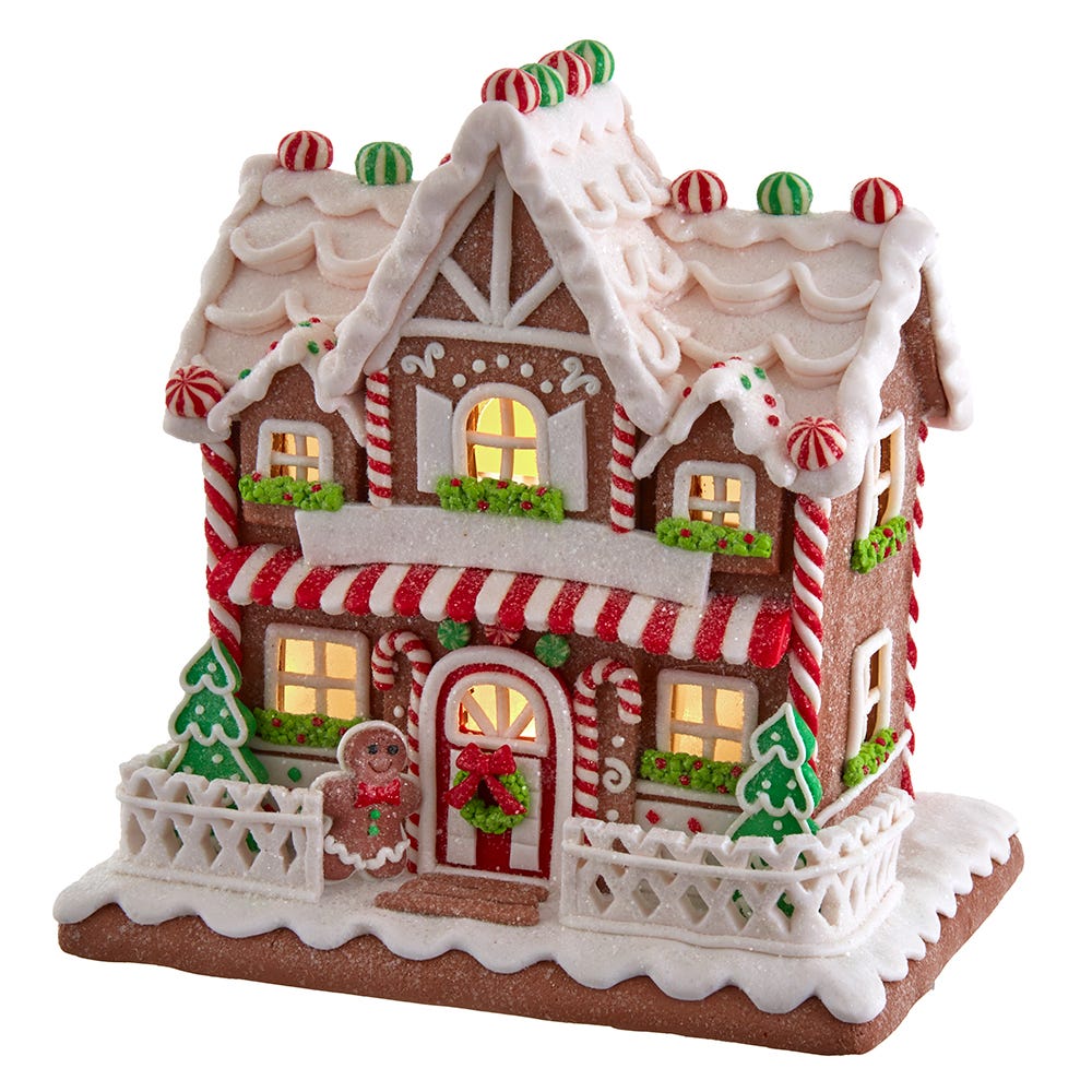 9 in. Battery Operated Light Up Two Floor Gingerbread House