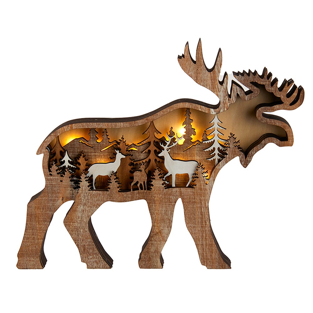 12 x 9.5 in. Wooden Light-Up Moose Table Piece