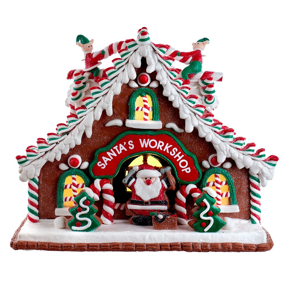 10.5 in. Battery Operated Light Up Santas Workshop Gingerbread House