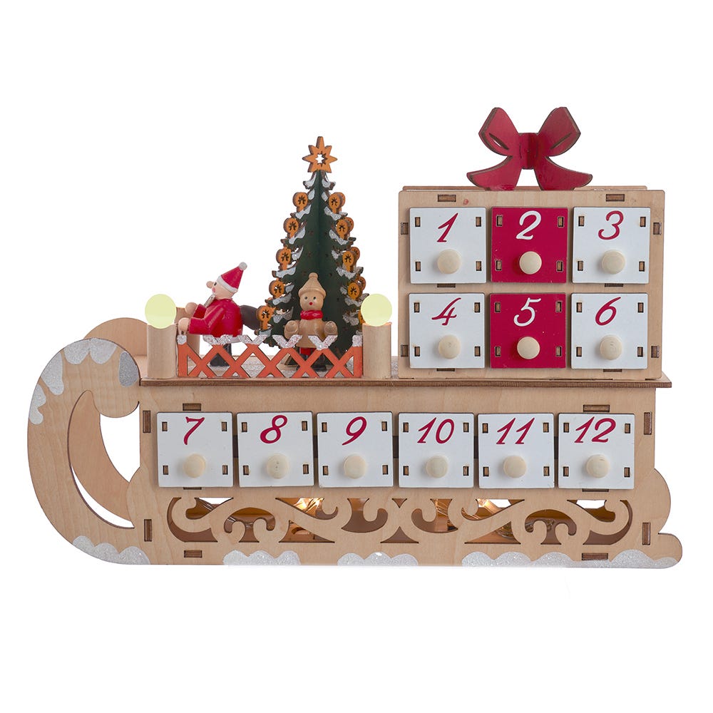 Picture of Kurt S. Adler JEL0993 8.30 in. Battery Operated 6-Light LED Santa Sleigh with Advent Calendar