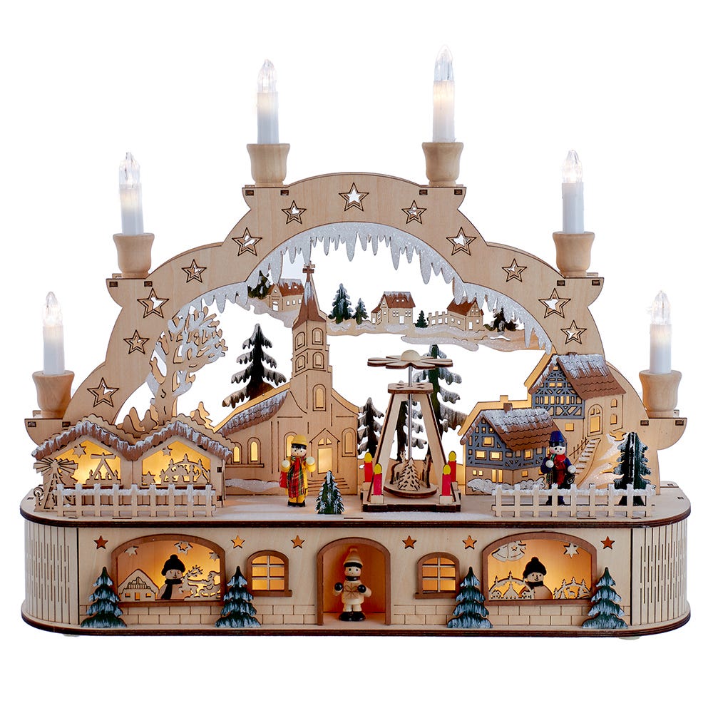 Kurt S. Adler JEL0997 14.17 in. Wooden Light-Up Musical Santa Christmas Village