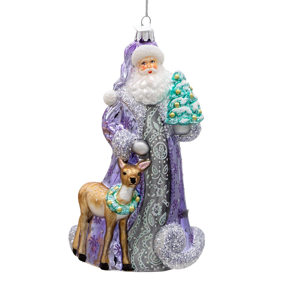 7 in. Bellissimo Glass Periwinkle Santa Ornament