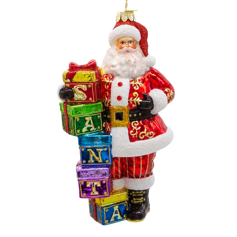 7 in. Bellissimo Glass Santa with Gift Boxes Ornament