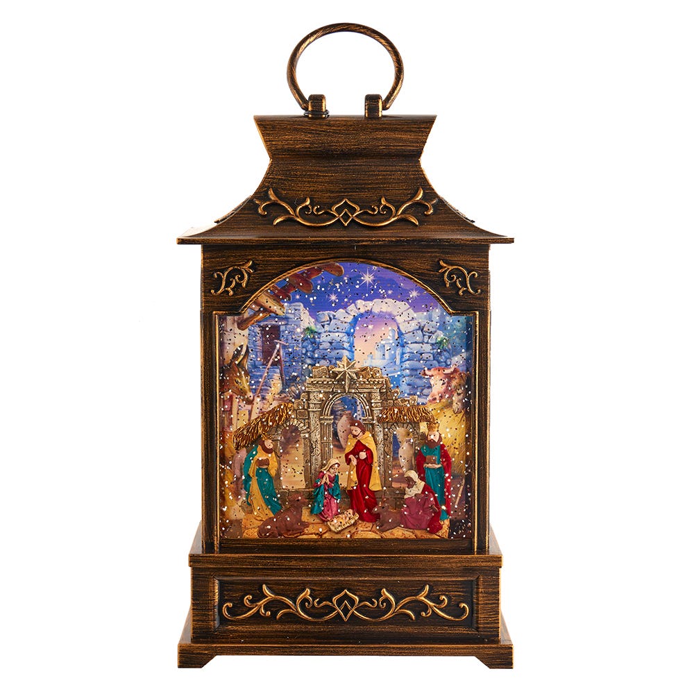11 in. Battery Operated Warm White LED Lighted Nativity Lantern