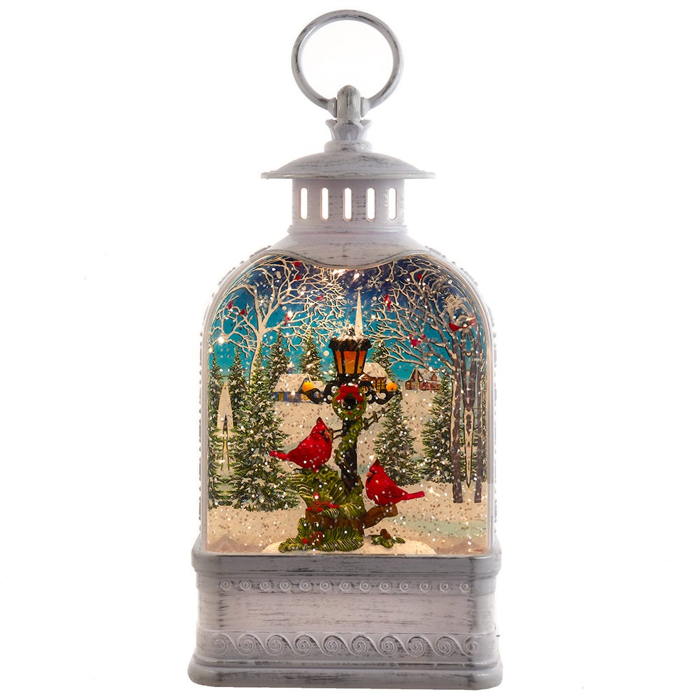 10 in. Battery Operated Warm White LED Lighted Cardinal Lantern