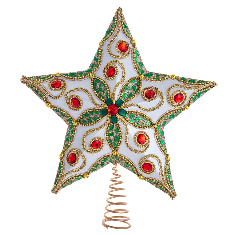 13.5 in. Green, Red & White Star Tree Topper