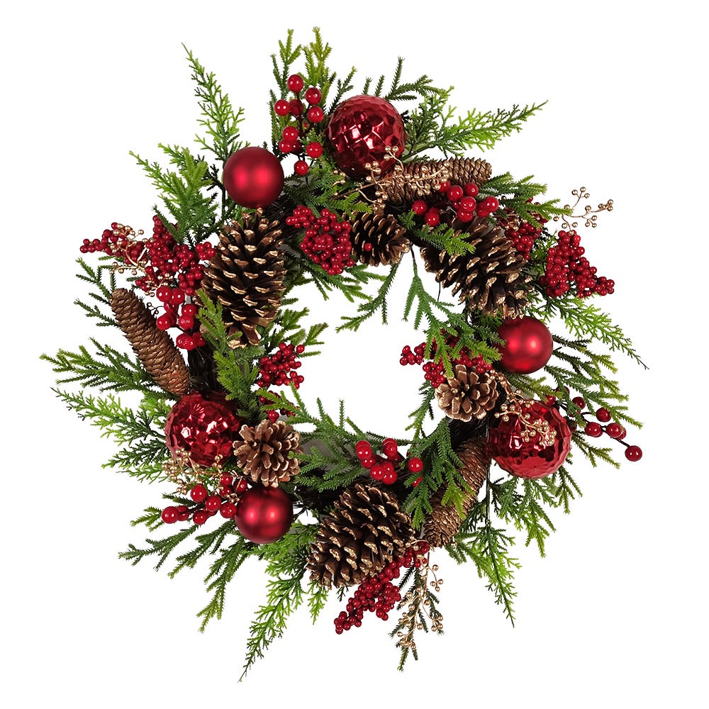 24 in. Un-Lit Decorated Green Rattan Wreath
