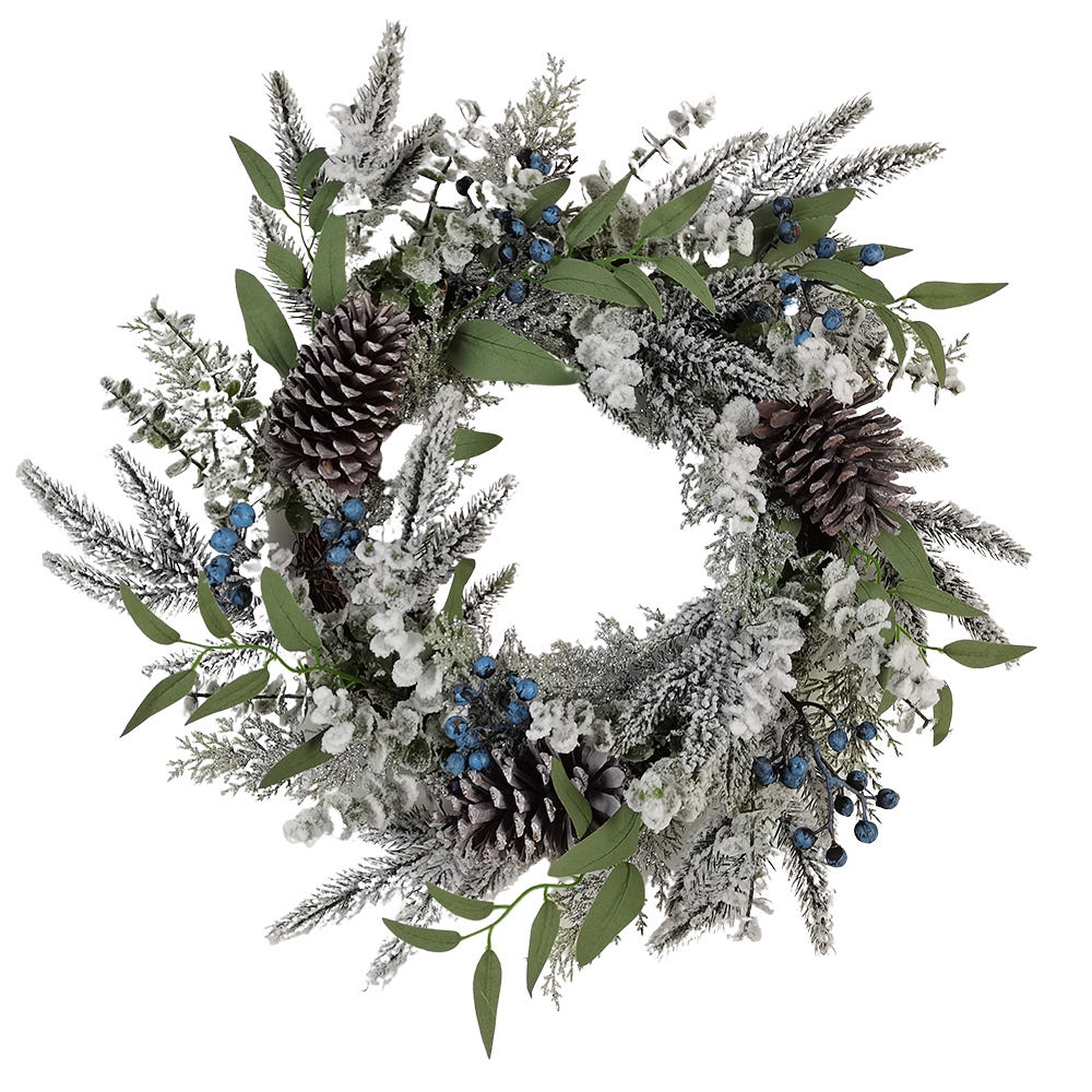 24 in. Un-Lit Decorated Rattan Wreath with Blueberries