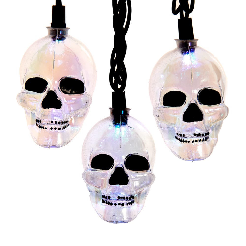 UL 10-Light Red, Green & Blue LED Glitter Skull Light Set