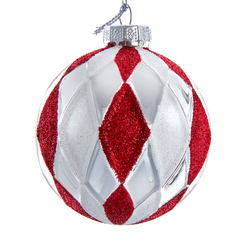 80 mm Glass Red, White & Silver Ball Ornament Set - 6 Piece
