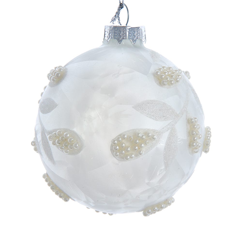 80 mm Glass White Pearl Ball Ornament Set - 6 Piece
