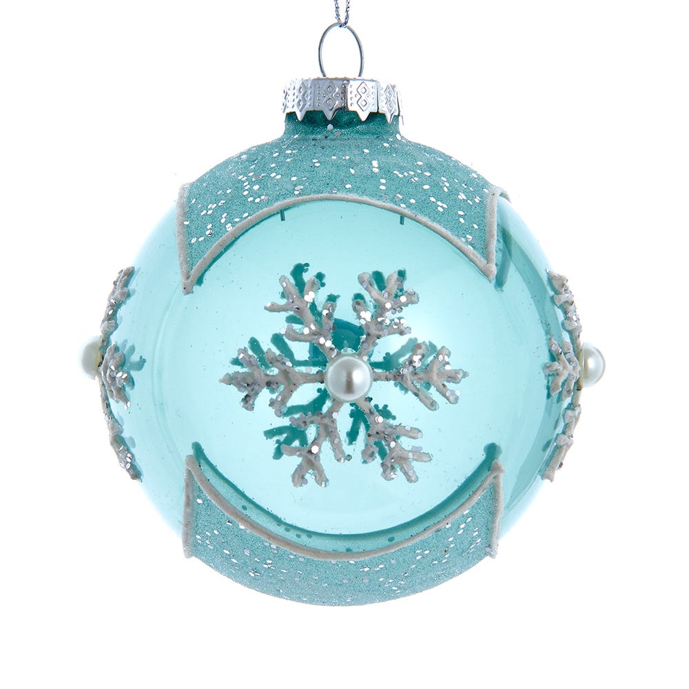 80 mm Glass Teal Snowflake Ball Ornament Set - 6 Piece -  SeasonSuprise, SE3569180