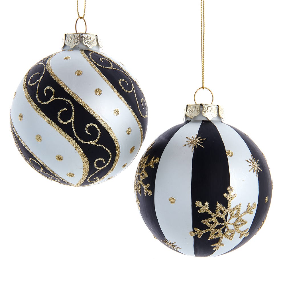 80 mm Silver, Black & Gold Glass Balls Ornament Set - 6 Piece -  SeasonSuprise, SE3569375