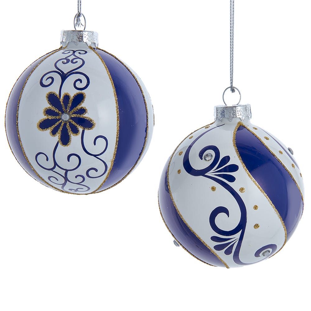 80 mm Blue & White Glass Balls Ornament Set - 6 Piece -  SeasonSuprise, SE3572565