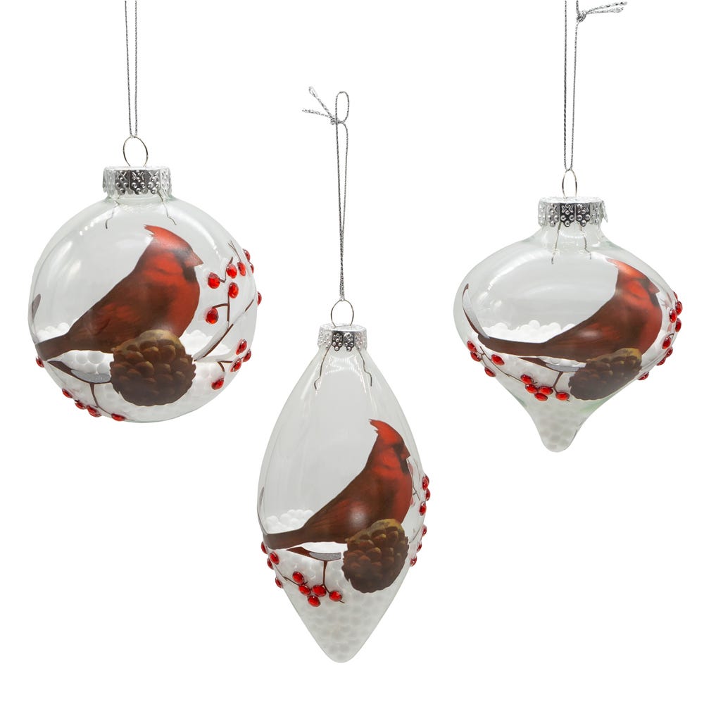 80 mm Glass Transparent Cardinal Ball, Onion & Teardrop Shaped Ornament Set - 3 Piece -  SeasonSuprise, SE3579846