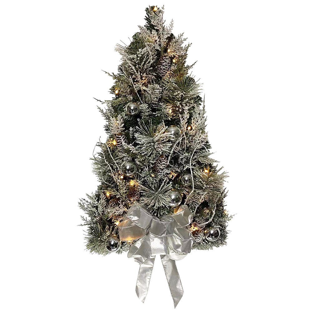 26 in. Pre-Lit Snowy Silver Wall Tree