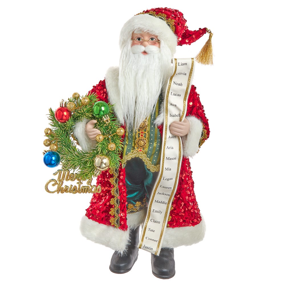 18 in. Fabric & Resin Decorative Santa with Wreath Table Piece