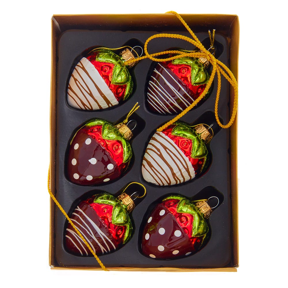 2.36 in. Glass Chocolate Strawberry Ornament Set - 6 Piece