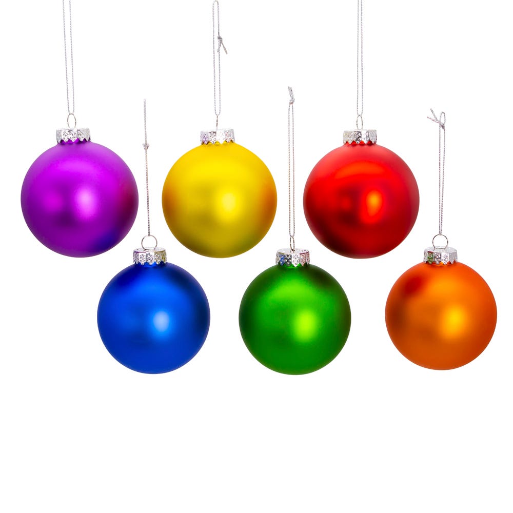80 mm Glass Matte Pride Ball Ornament Set - 6 Piece