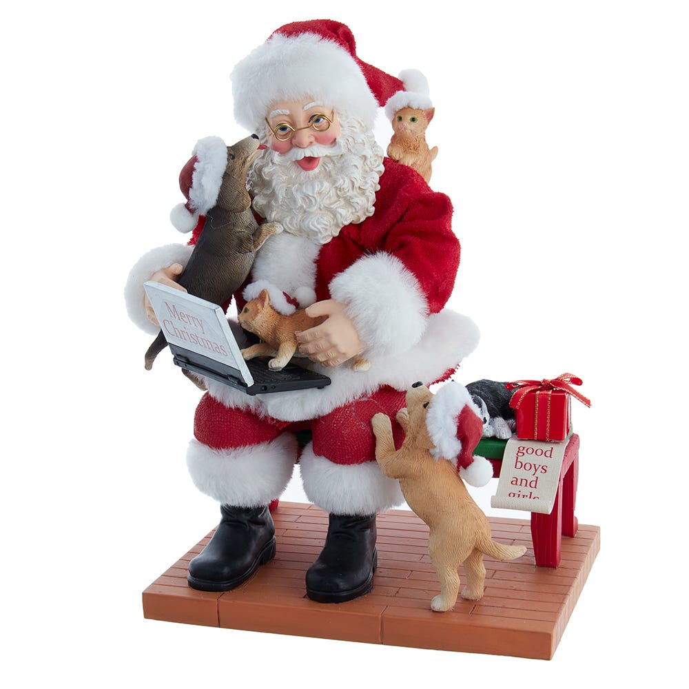 FA0183 9 in. Santa with Laptop & Pets