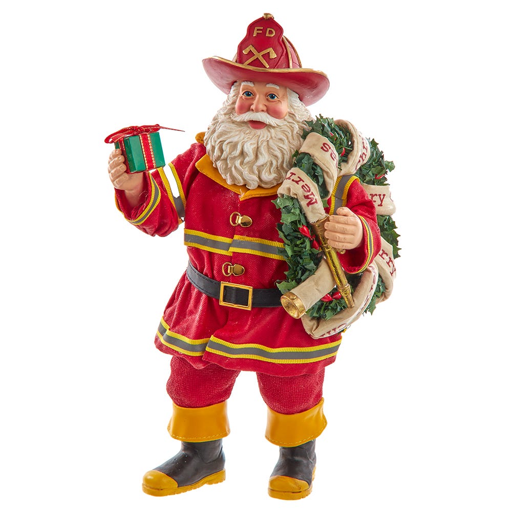 FA0184 11 in. Fireman Santa with Wreath & Hose