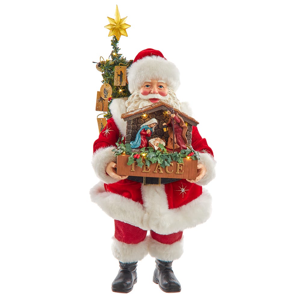 FA0185 13 in. Battery Operated LED Santa with Nativity Set