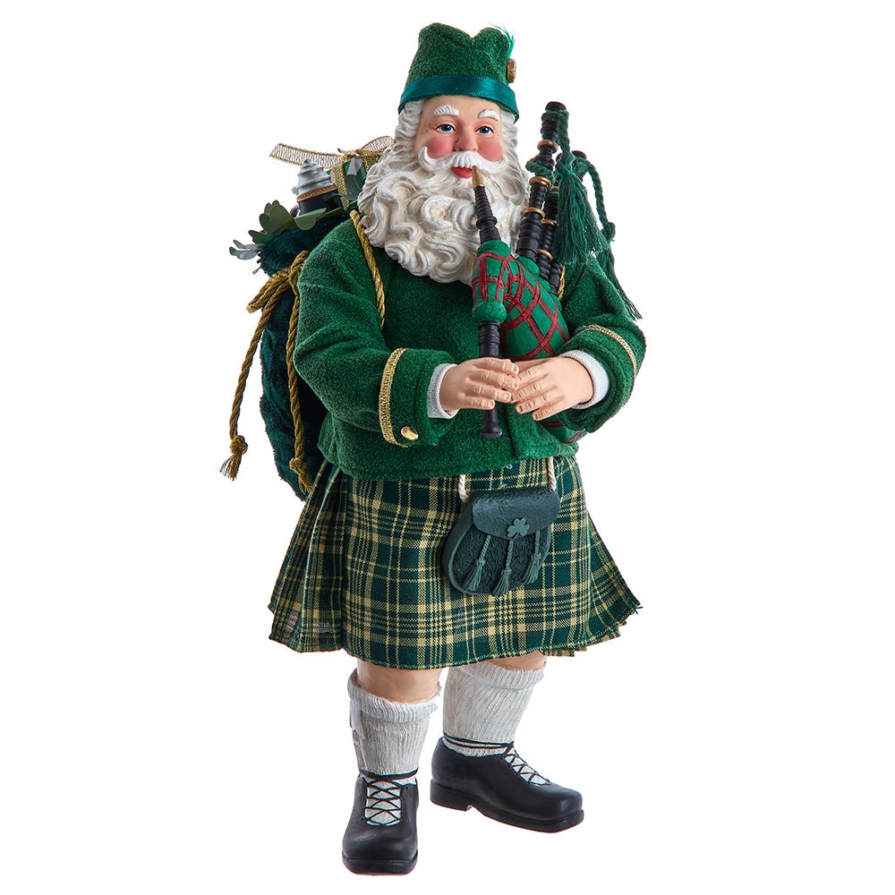 10.5 in. Musical Irish Bagpiper Santa