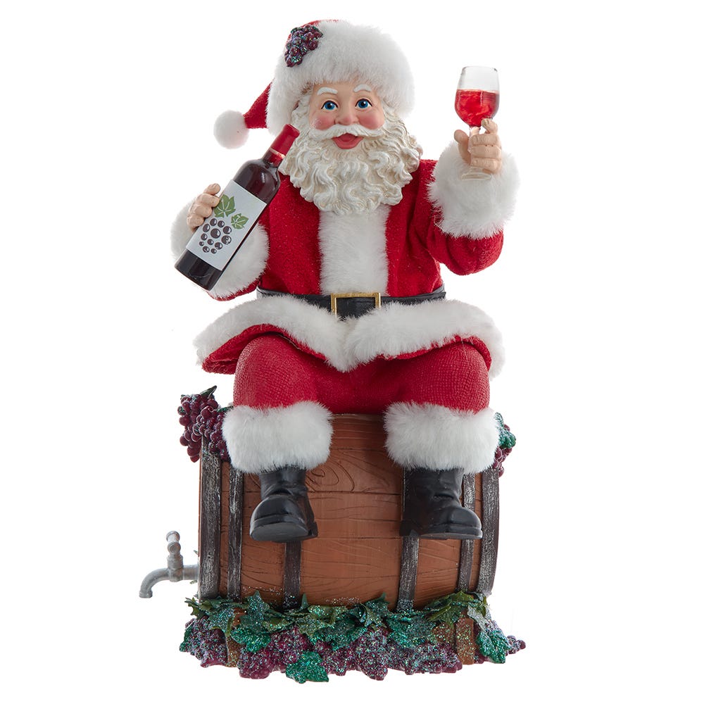 FA0193 10.5 in. Santa Sitting on Wine Barrel