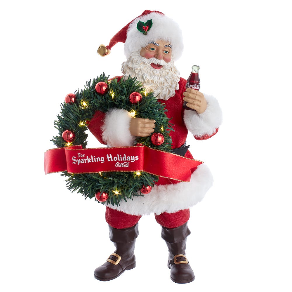 10.5 in. Battery Operated Santa with Lighted Wreath