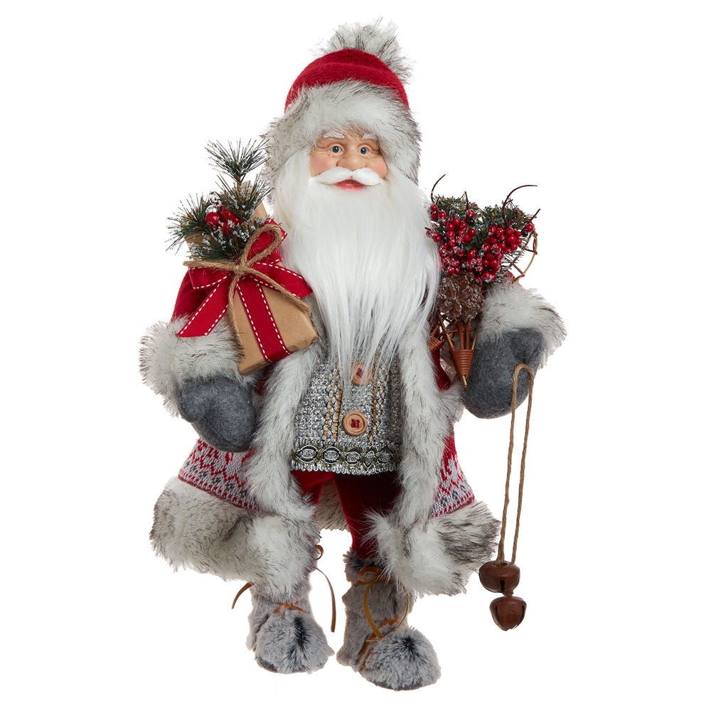 18 in. Red & White Santa with Gift Box & Bells