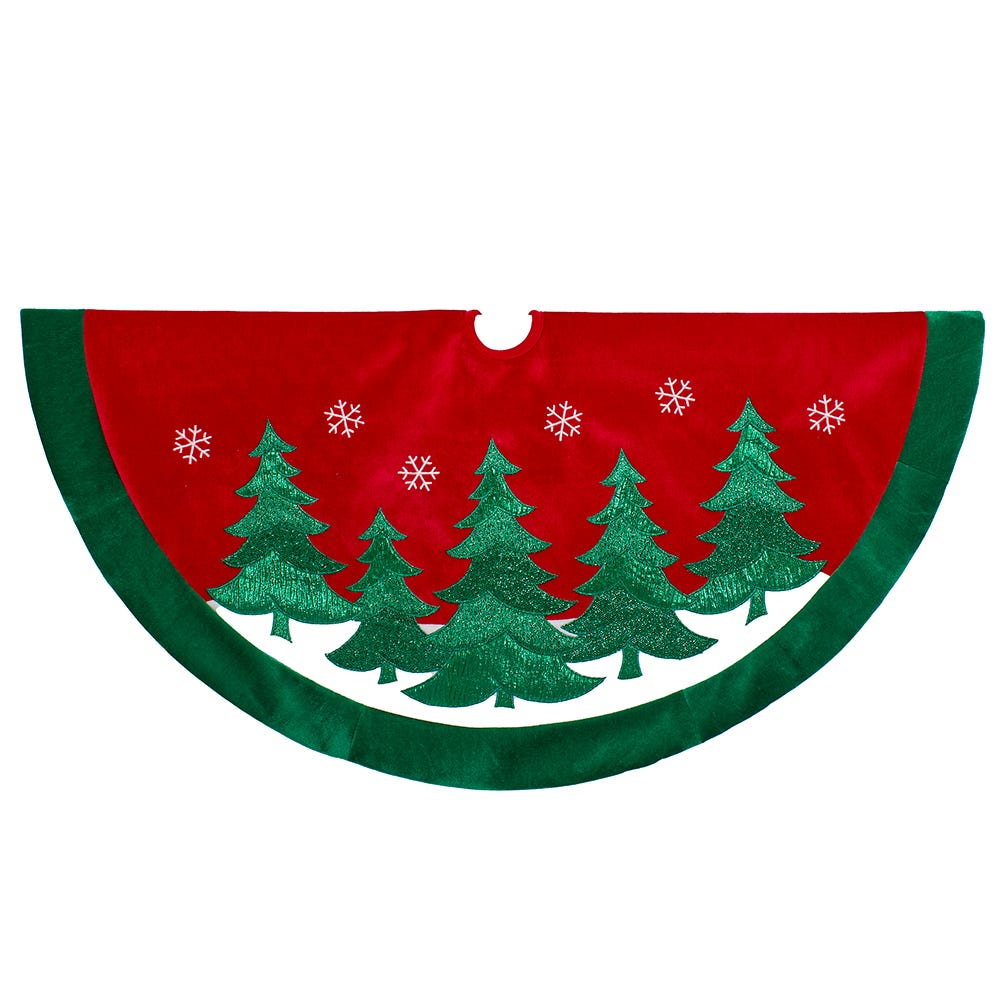 48 in. Red Velvet with Green Trees Tree Skirt