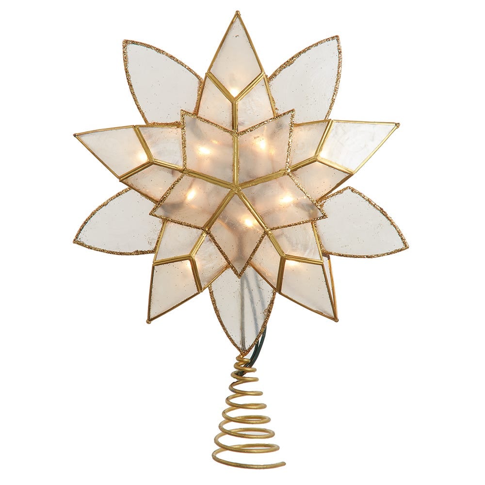 11.75 in. UL 10-Light Gold Tin Double Point Capiz Star Treetop
