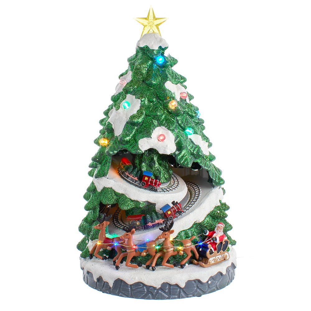 15.7 in. Battery Operated Lighted Musical Christmas Tree with Moving Train