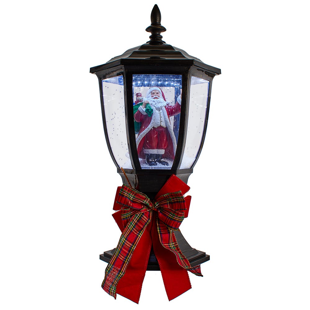 21 in. Illuminated Santa Lamp Post with Snow Accent