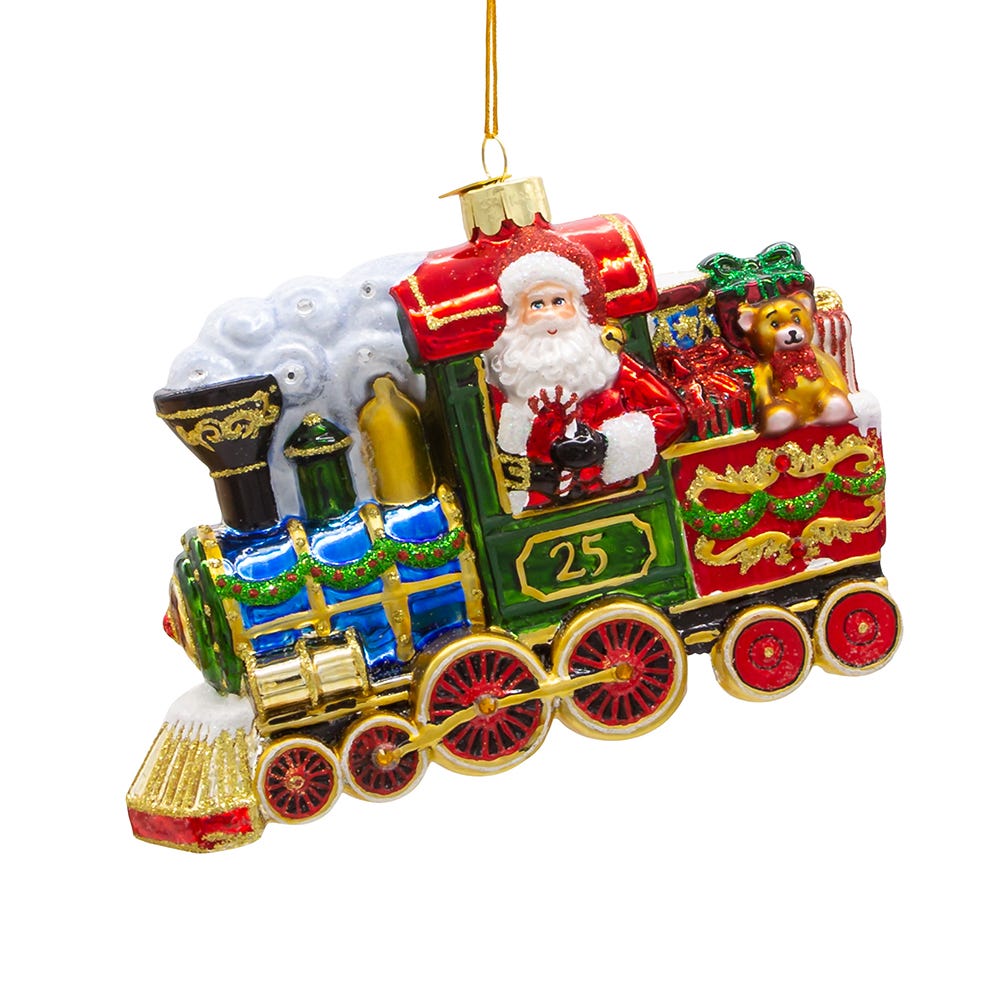 6 in. Bellissimo Glass Santa with Train Ornament