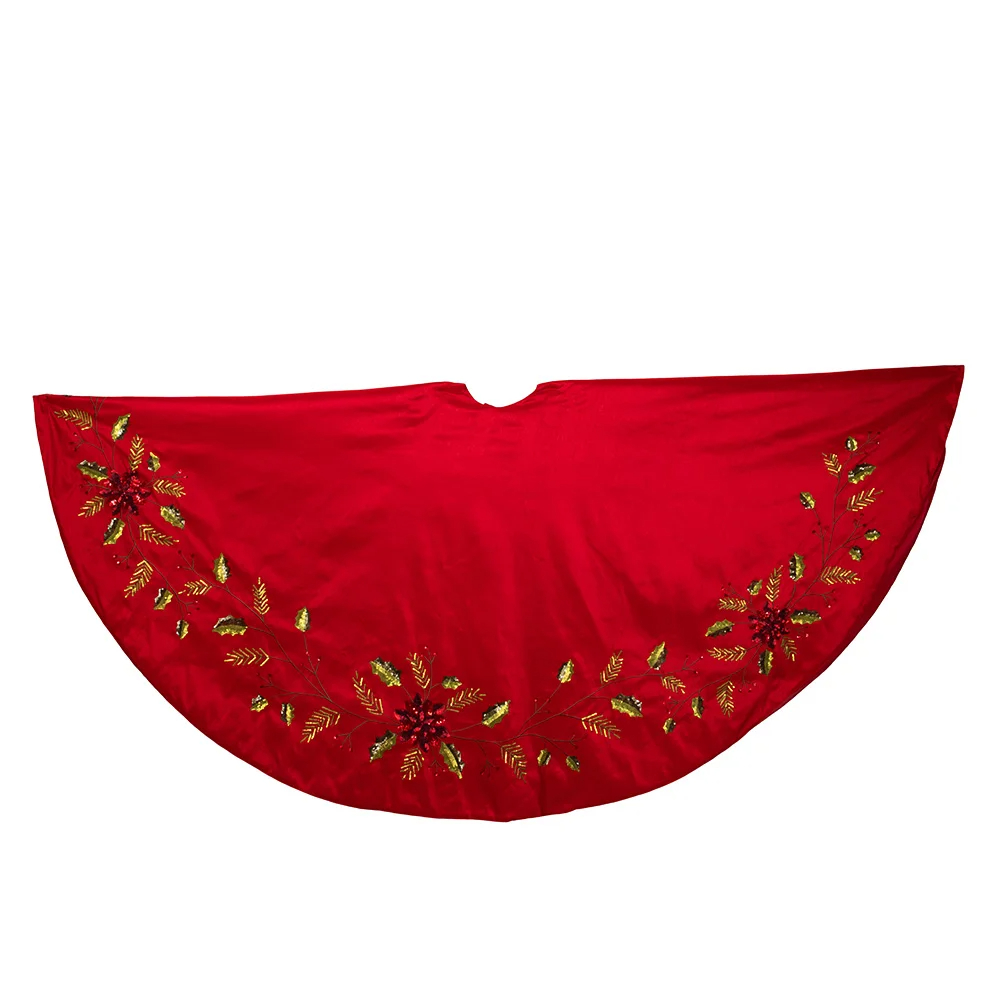 Kurt S. Adler TS0299 72 in. Red Dupion Tree Skirt with Multi Sequin Poinsettia