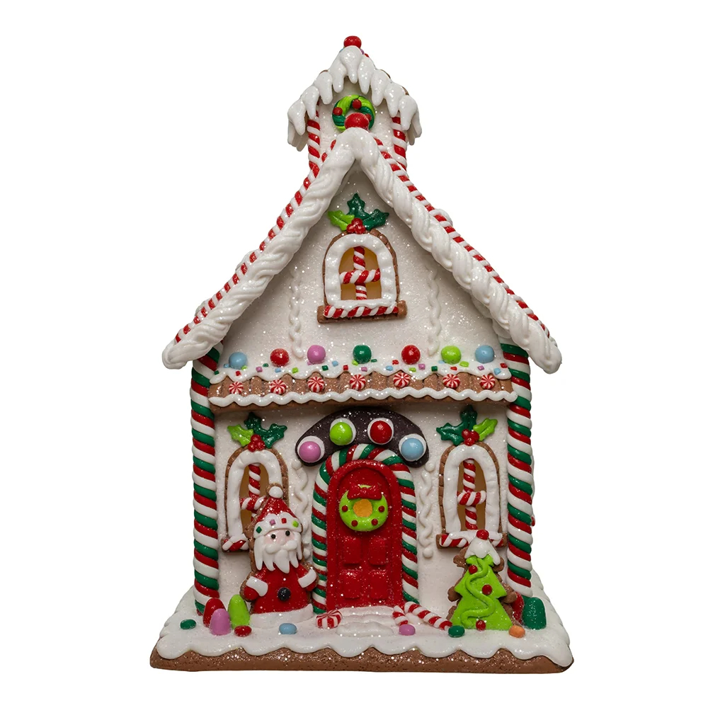 Kurt S. Adler GBJ0051 13 in. Gingerbread House with Santa Table Piece - Brown