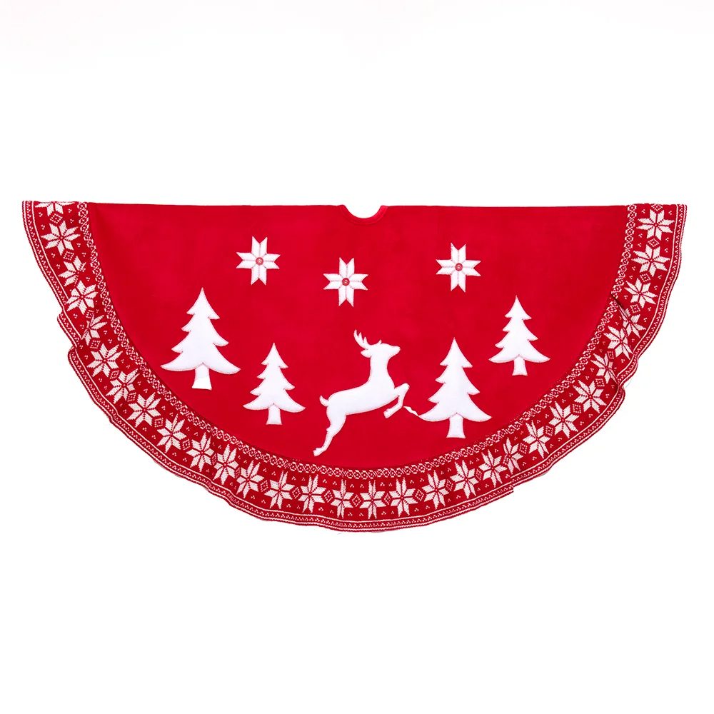 Kurt S. Adler TS0291 60 in. Velvet Applique & Embroidered with Knitted Ruffle Border Tree Skirt