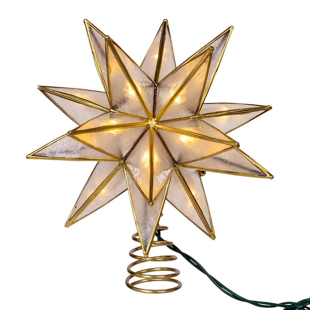 Kurt S. Adler UL3135LED 8.25 in. 10-Light LED 15-Point Sputnik Capiz Tree Topper - Gold