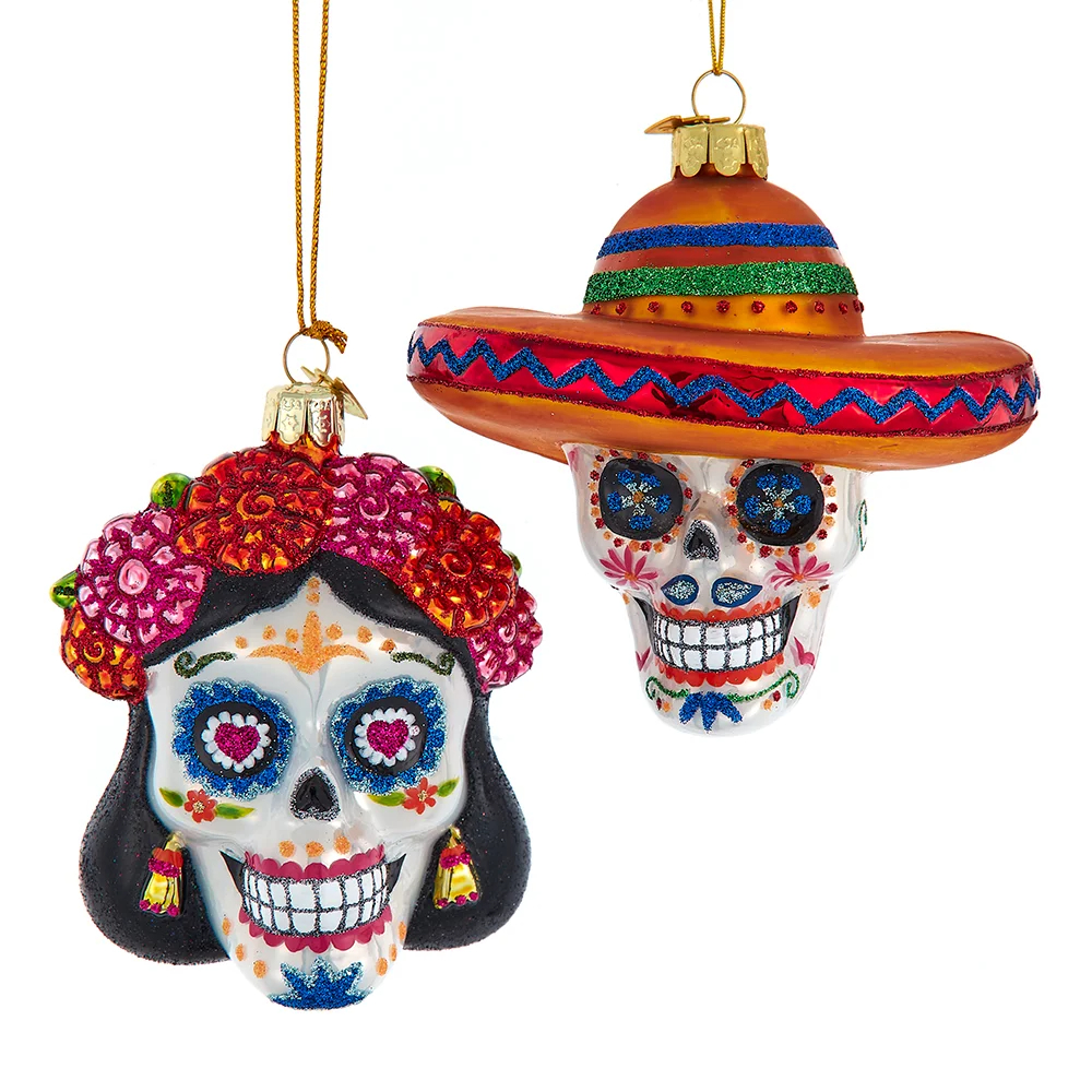 Kurt S. Adler NBX0133 4-4.25 in. Noble Gems Glass Day of The Dead Sugar Skull Ornament Set