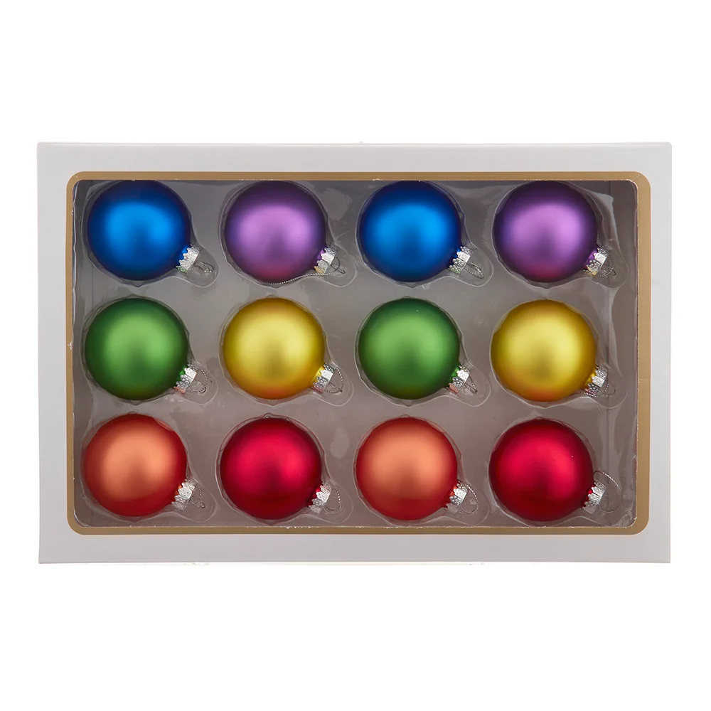 Kurt S. Adler GG1067 12 Piece 60 mm Glass Rainbow Ball Ornament Set - Multi Color