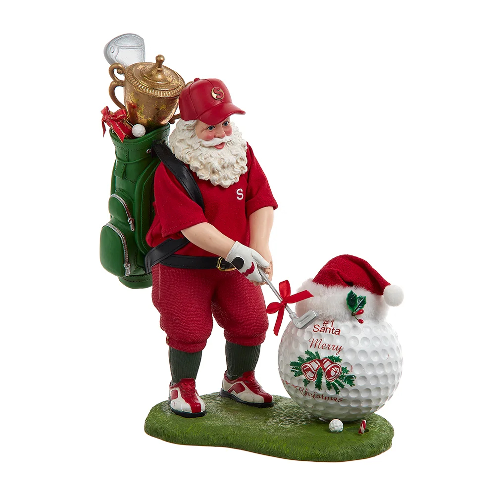 Kurt S. Adler FA0204 11 in. Fabriche Golfer Santa with Oversized Golf Ball