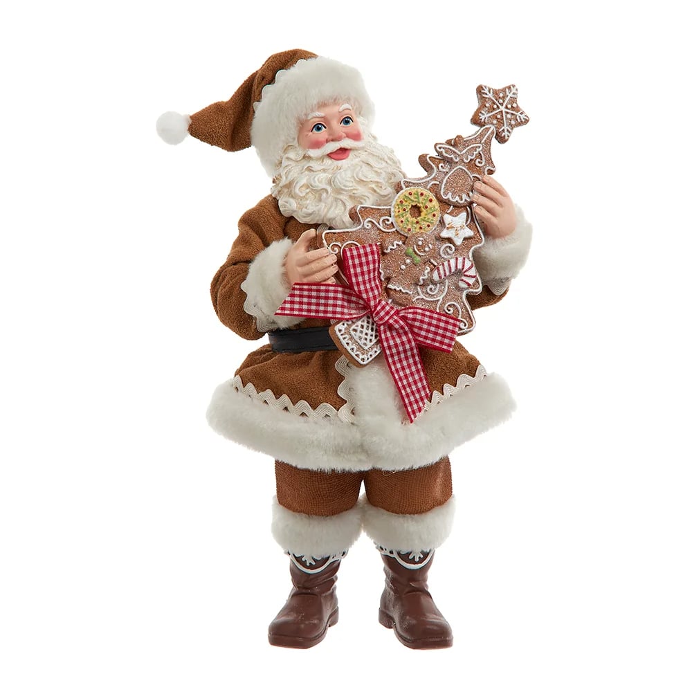 Kurt S. Adler FA0205 10.5 in. Fabriche Gingerbread Santa Holding Tree