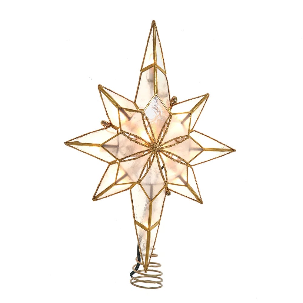 Kurt S. Adler UL3178 11.42 in. UL 10-Light Glittered Capiz Bethlehem Star Tree Topper - Gold