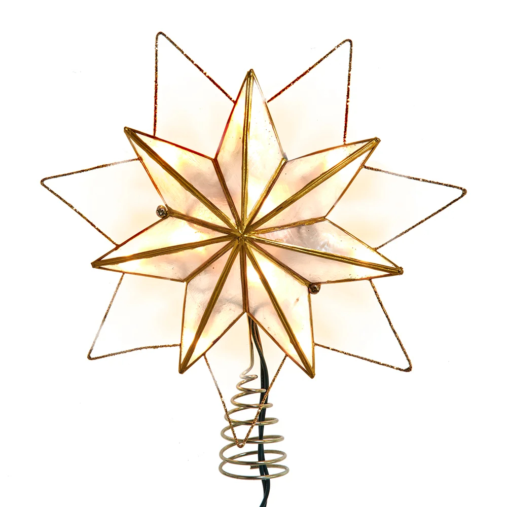 Picture of Kurt S. Adler UL3179 9.45 in. UL 10-Light 7-Point Glittered Capiz Star Tree Topper - Gold