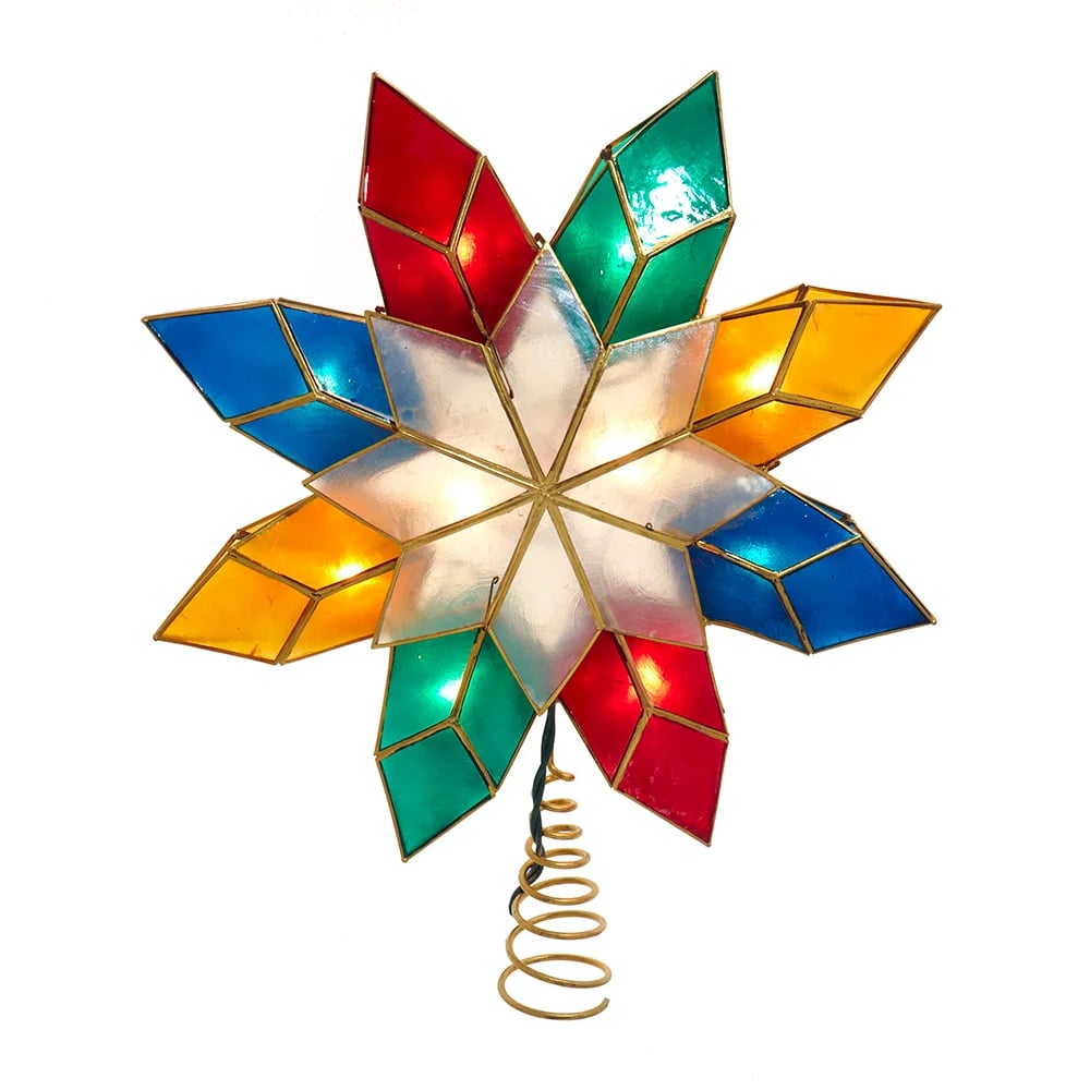 Kurt S. Adler UL3180 13 in. UL 10-Light 8-Point Double Face Gold Capiz Star Tree Topper - Multi Color