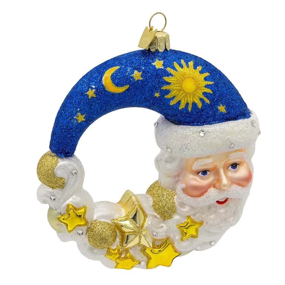 Kurt S. Adler BELL0036 5 in. Bellissimo Glass Moon Santa Ornament